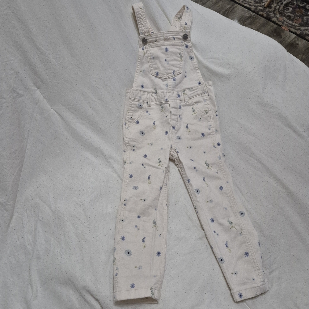 Old Navy Kids Off-White With Blue Ditsy Floral Overalls